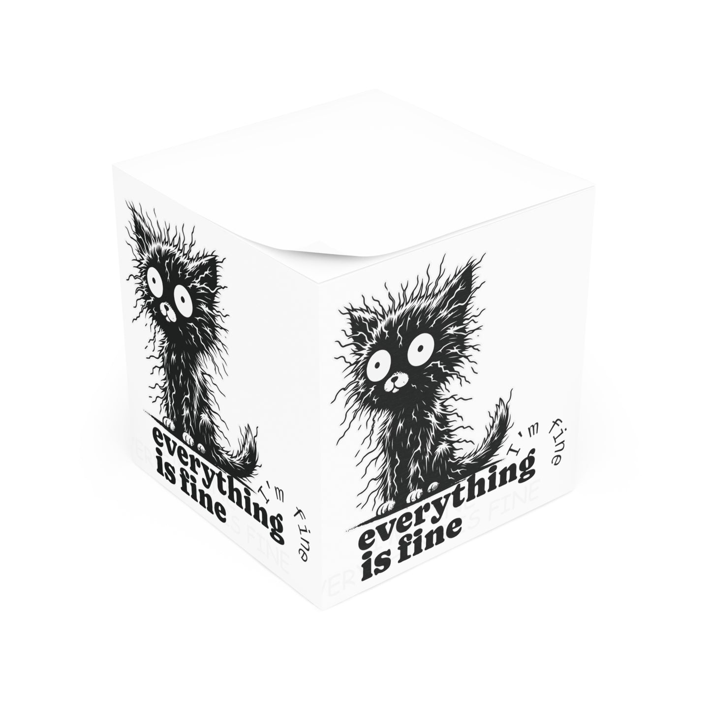 Cute Cat Note Cube Everything is Fine, Office Decor, Gift for Cat Lovers, Notepad for Stress Relief, Adorable Desk Accessory, Perfect