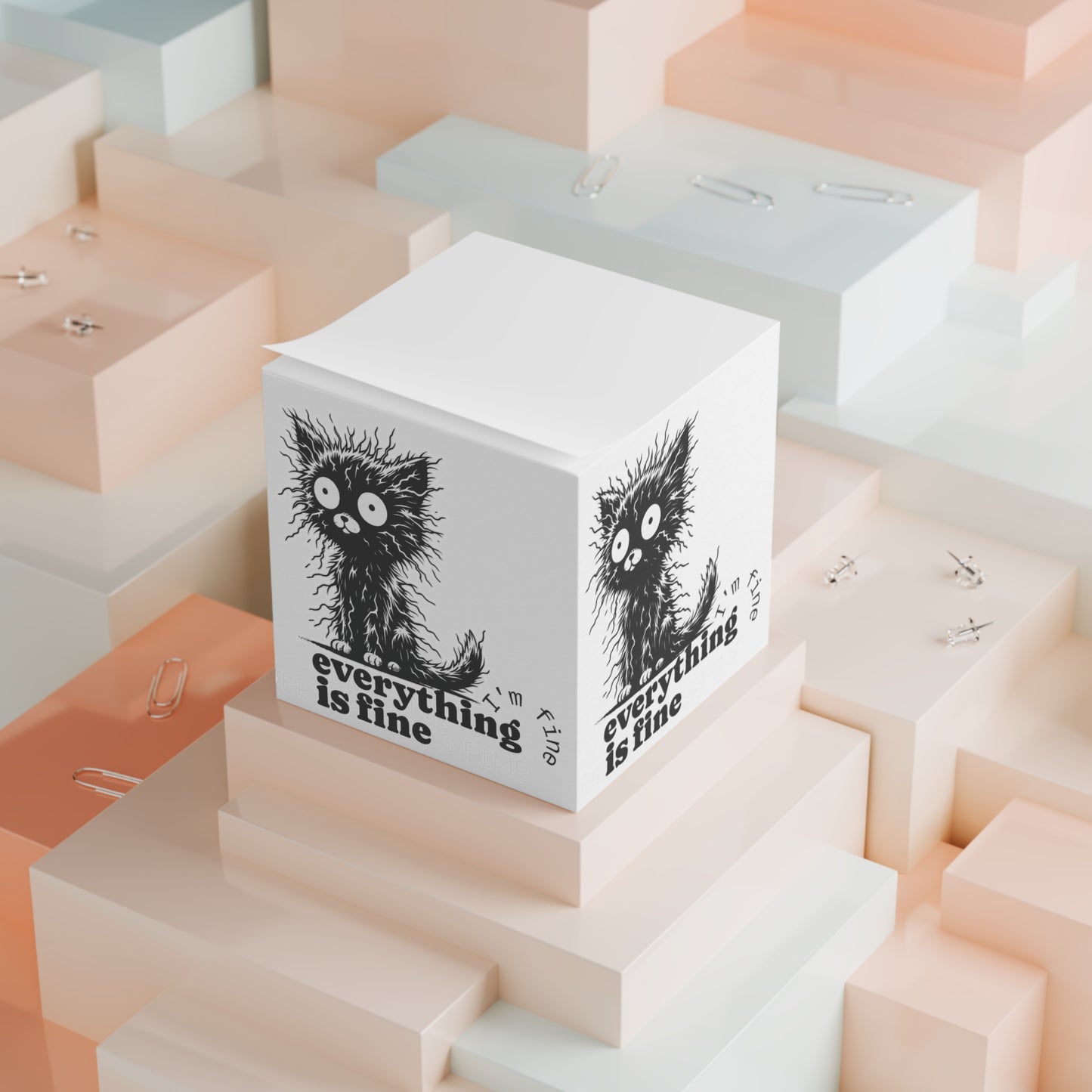 Cute Cat Note Cube Everything is Fine, Office Decor, Gift for Cat Lovers, Notepad for Stress Relief, Adorable Desk Accessory, Perfect